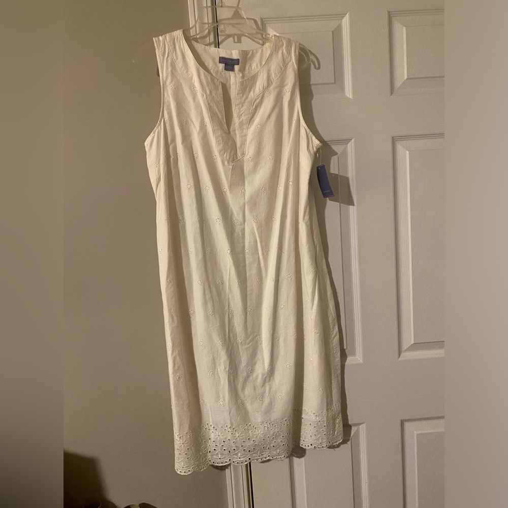 White Sleeveless Dress with Eyelet Trim